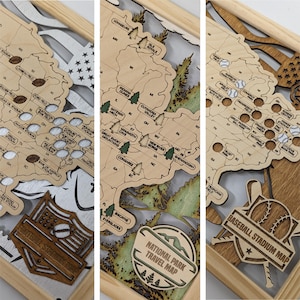 Interactive Travel Map Wall Art - Handmade Wood Gift for the Adventurer, Camper, Traveler