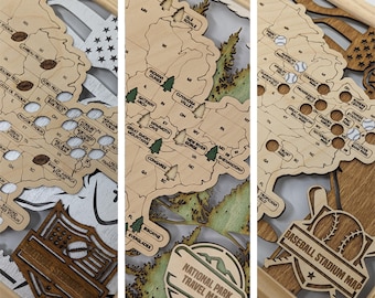 Interactive Travel Map Wall Art - Handmade Wood Gift for the Adventurer, Camper, Traveler