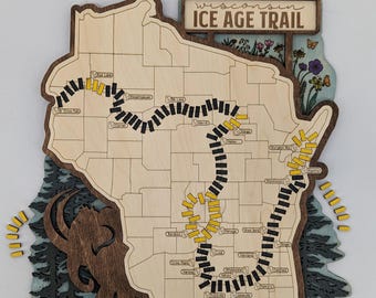 Ice Age Trail Travel Map - Wisconsin Wall Art - Handmade Wood Gift for the Adventurer, Camper, Traveler