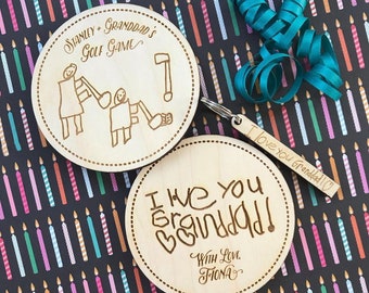 Personalized Gifts from Kids | Lasercut + Etched Drawings and Handwriting | Coasters, Magnets, Plant Stakes, Keychains & More!