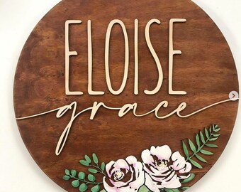 Baby Name Sign on 24in. Circle | Lasercut Wood Sign for Nursery, Baby Shower | Your Choice of Name and Font!