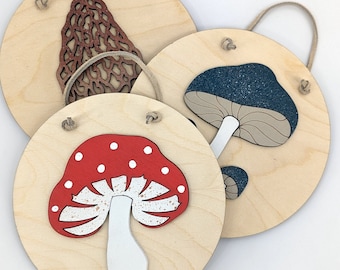 Mushroom Wall Art Circles | Cottagecore Home Decor | Toadstool and Morel Wall Hanging