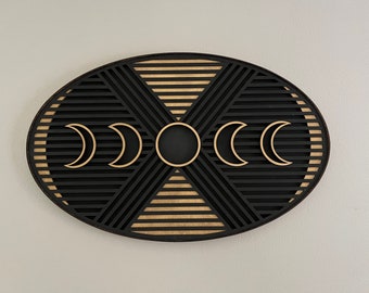 Oval Moon Phase Wall Art | Lunar Cycle | Geometric 3D Layered Lasercut Décor Art