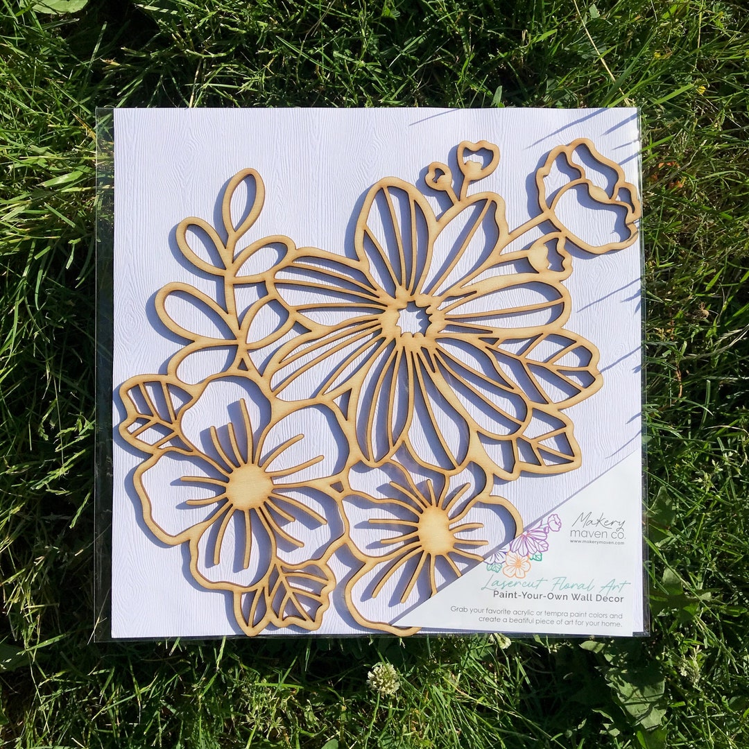 Lasercut Floral Art Paintyourown Wall Decor DIY Wood Wall Hanging Art