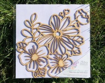 Lasercut Blumen Kunst | Wandbild selber malen | DIY Holz Wandbehang | Kunstprojekte für Kinder und Familien