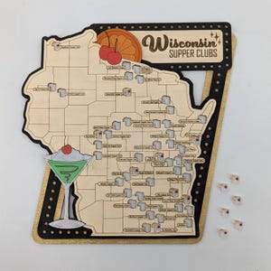 Wisconsin Supper Club Map - Wisconsin Wall Art - Handmade Wood Gift for the Foodie, Adventurer, Traveler