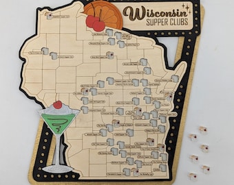 Wisconsin Supper Club Map - Wisconsin Wall Art - Handmade Wood Gift for the Foodie, Adventurer, Traveler