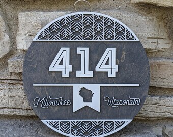 414 Milwaukee Tosa Lattice Circle | Gray Stain MKE Wall Hanging with Leather Cord