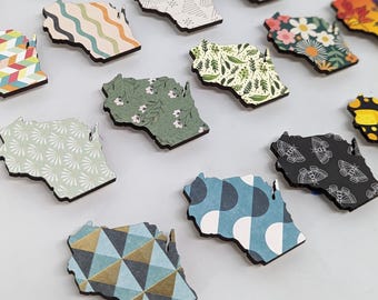Wisconsin State Lasercut Magnet with Patterned Paper | Choose Your Pattern | Stocking stuffer, Midwest love giftable!