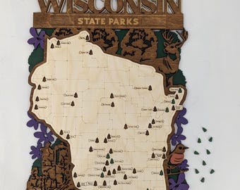 Wisconsin State Park Travel Map Wall Art - Handmade Wood Gift for the Adventurer, Camper, Traveler