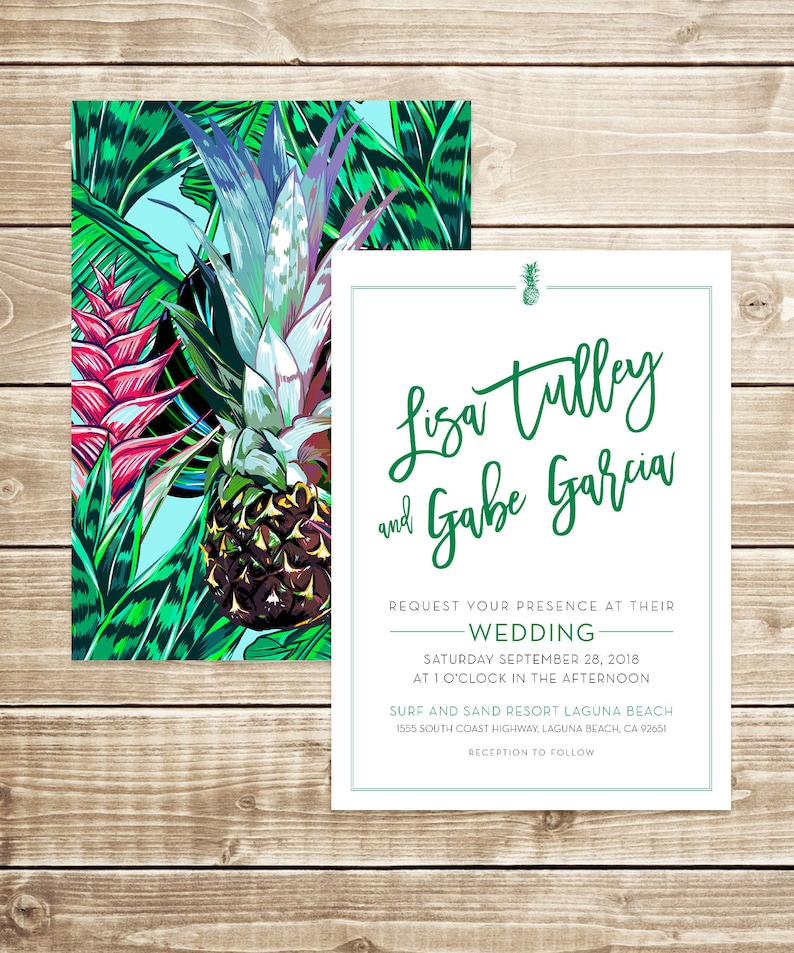 Tropical Pineapple Wedding Invitation and RSVP