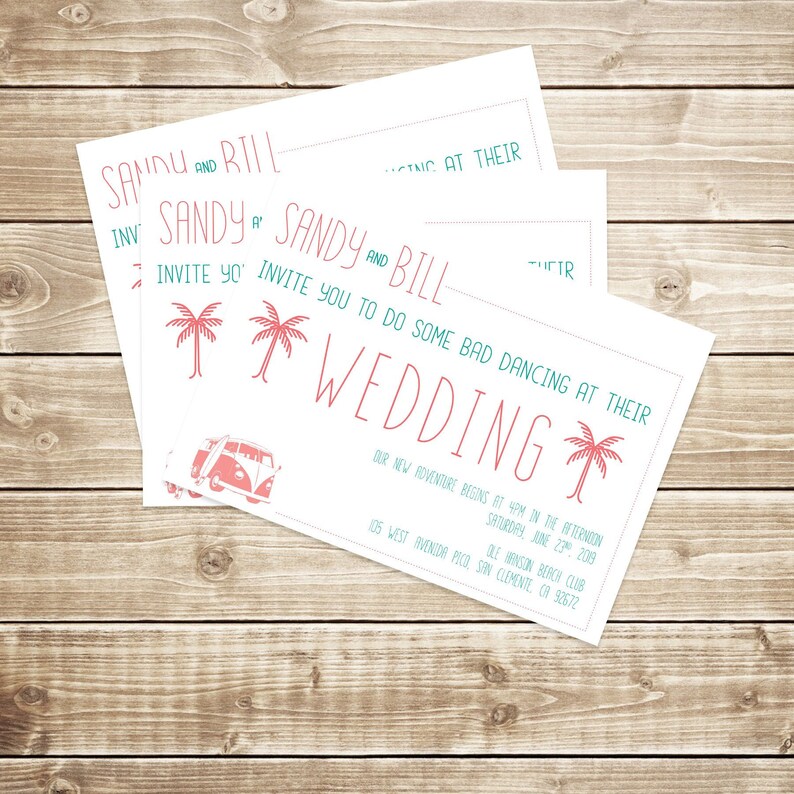 Fun Beach Wedding Invitation Surf Wedding Invitation Etsy