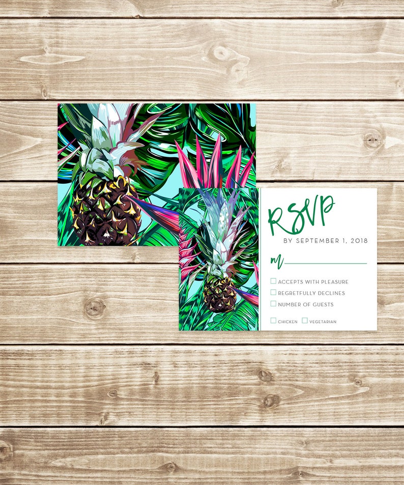Tropical Pineapple Wedding Invitation and RSVP