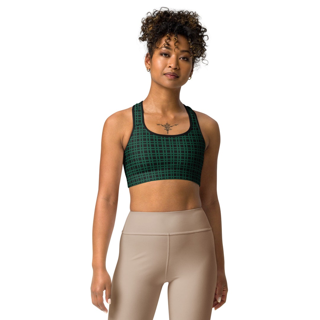 Pink Grey Plaid Tartan Sports Bra
