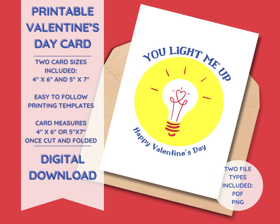 PRINTABLE You Light Me Up Valentine s Day Card Digital Download Greeting Card Instant PRINTABLE You Light Me Up Valentine s Day Card Digital Download Greeting Card Instant