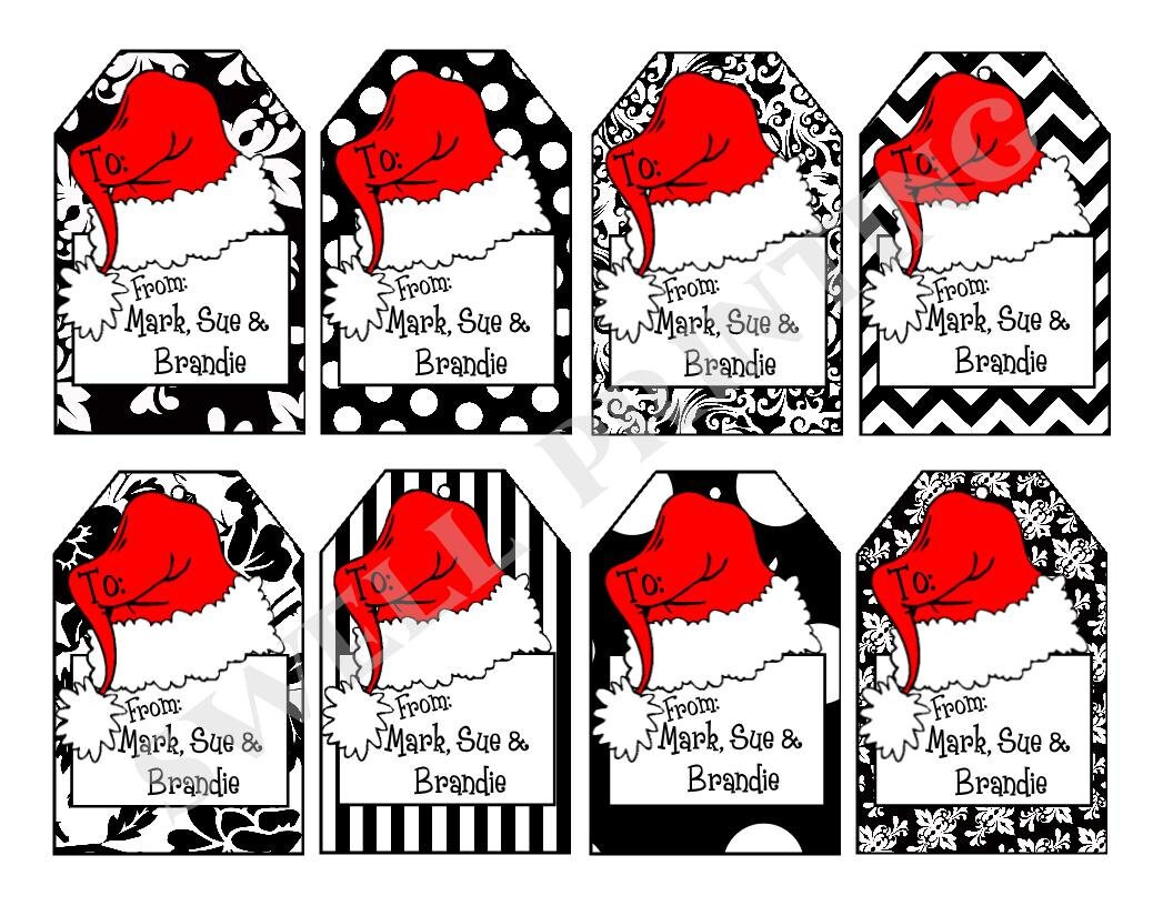 printable personalized santa hat gift tags set 2 etsy