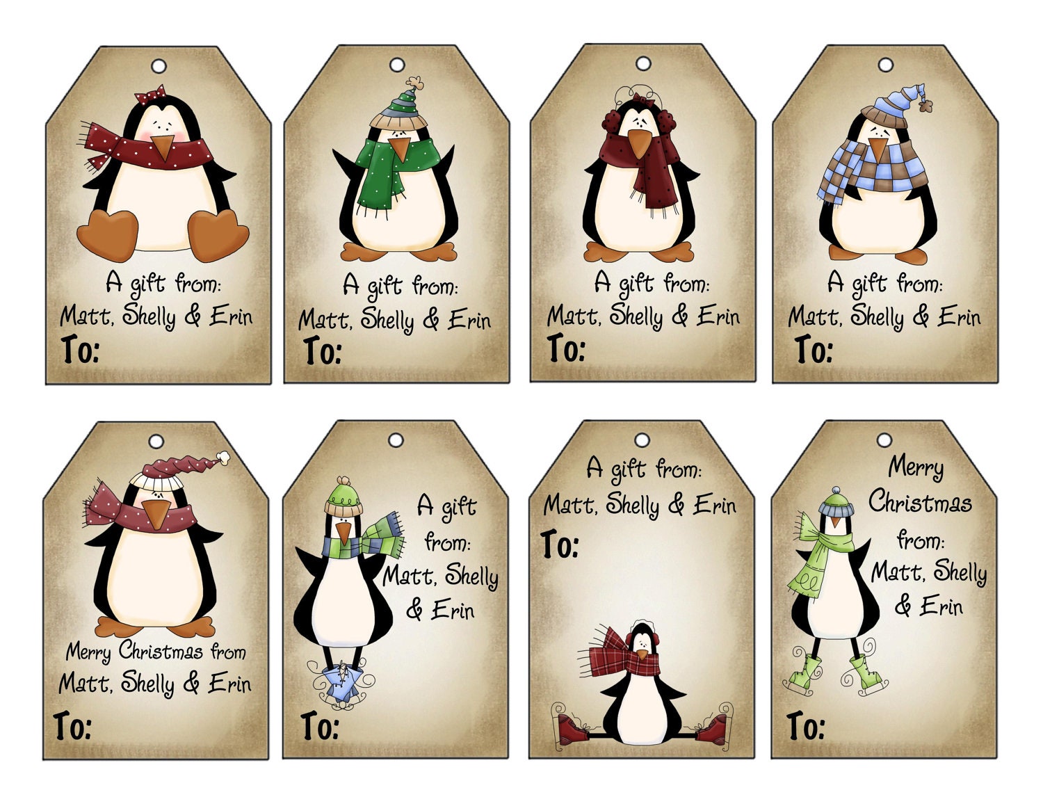 Printable Personalized Winter Penguins Christmas Gift Tag Set Etsy