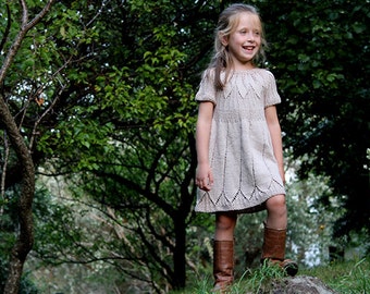 Hand Knitted Cotton Baby Girl Dress - Taupe Knit, Made to Order