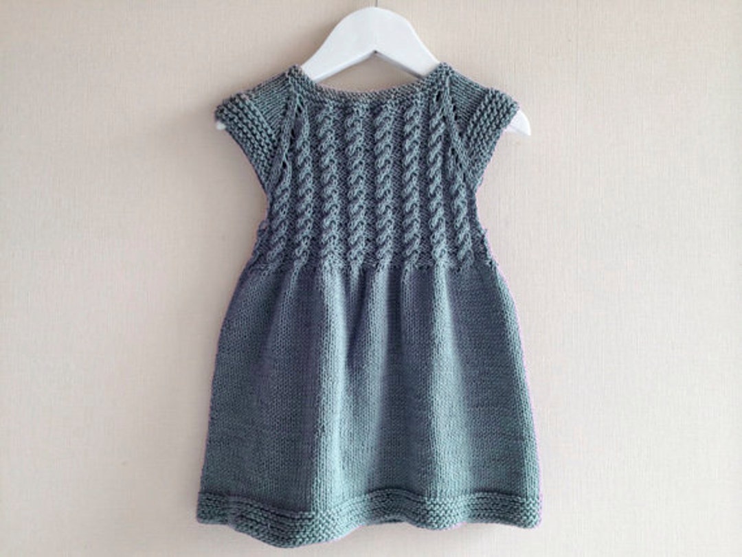 Girl Knitted Dress, 100% Cotton, Grey, Hand Knitted, Cotton Dress, Girl ...