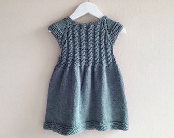 Girl knitted dress, 100% cotton, grey, hand knitted, cotton dress, girl clothes