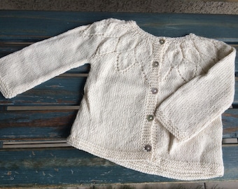 Girl winter knits, Toddler cardigan sweater, Toddler girl knitted cardigan, Girl white winter sweater, natural wool sweater, hand knitted