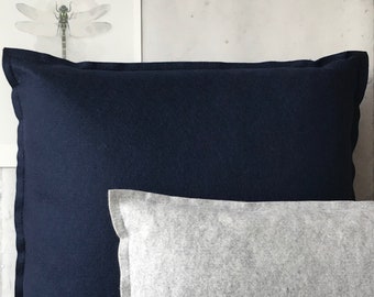 Wool basic pillow | large handmade woolfelt pillow in navy blue