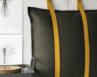 Wool basic pillow | large handmade woolfelt pillow in olive green
