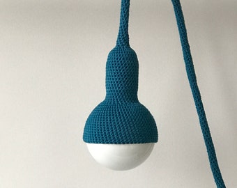 Lampe plug in | crocheted handmade pendant lamp in teal