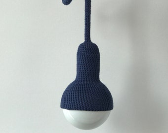 Lampe plug in | crochetd handmade pendant lamp in navy blue