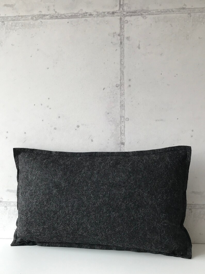 Wool basic pillow handmade woolfelt pillow in black image 3