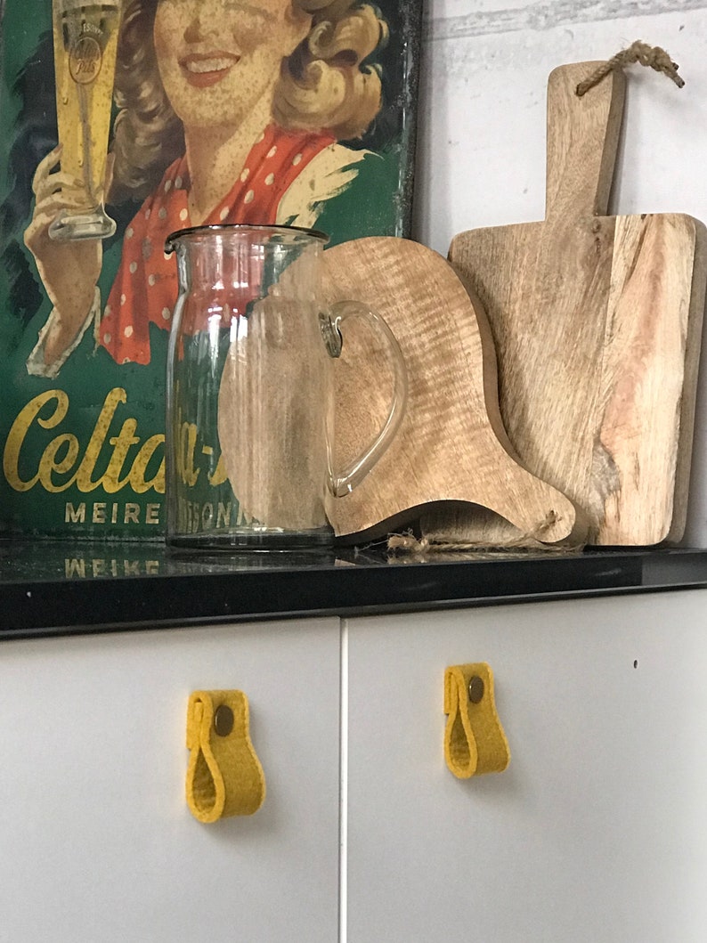 Loop doorhandle handmade felt doorknob in curry yellow image 1