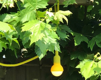 SALE Lampe, garden pendant, crocheted in bright yellow, 6 meter cord