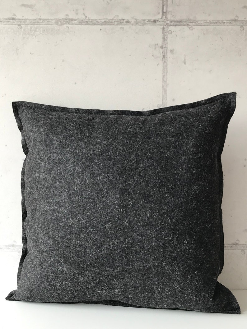 Wool basic pillow handmade woolfelt pillow in black image 2