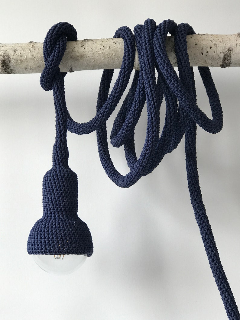 Lampe garden crocheted handmade gardenlamp in navy blue image 2