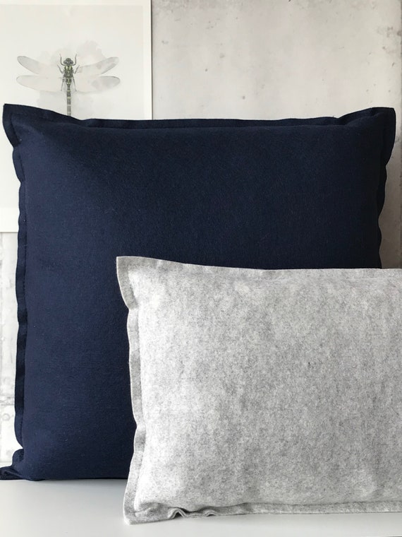 Wool Basic Pillow Large Handmade Woolfelt Pillow in Navy Blue Etsy