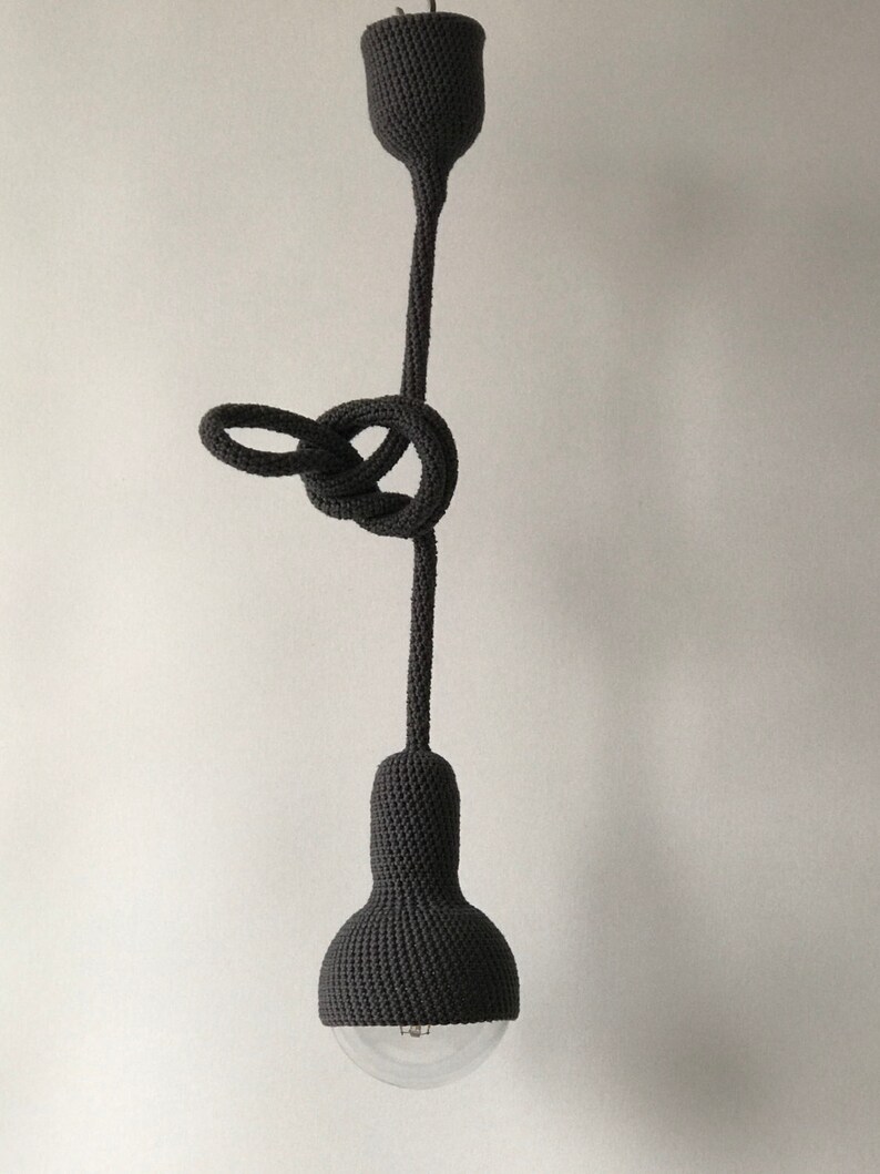 Lampe ceiling crocheted handmade ceiling pendant in dark grey image 2