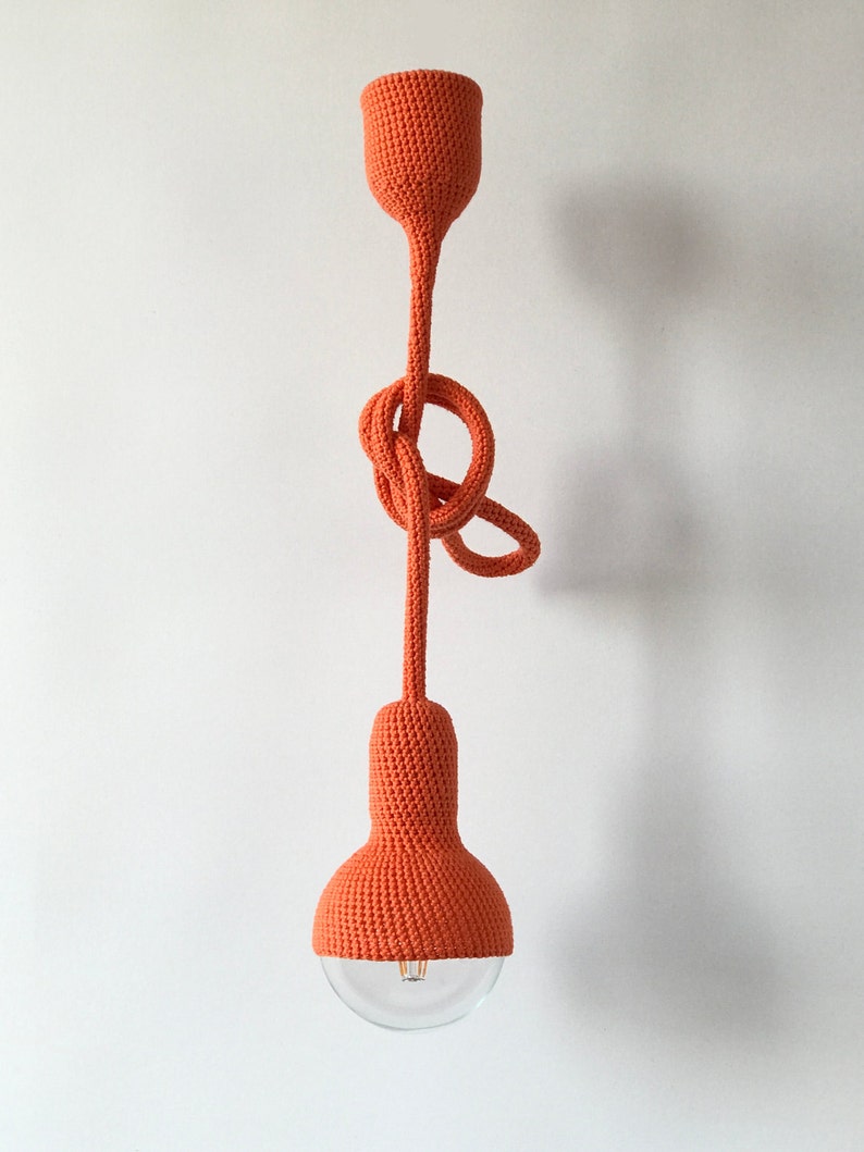 Lampe ceiling crocheted handmade ceiling pendant lamp in orange image 2