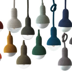 Lampe plug in crocheted handmade pendant lamp in black imagem 4