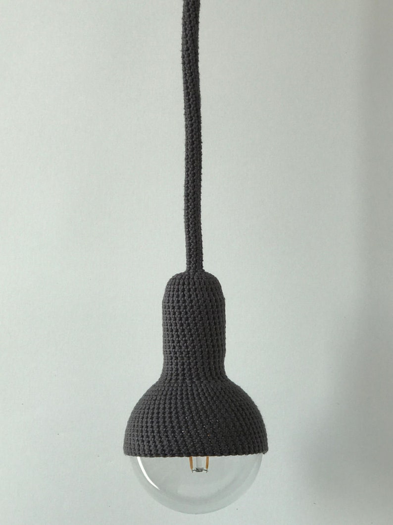 Lampe ceiling crocheted handmade ceiling pendant in dark grey image 1