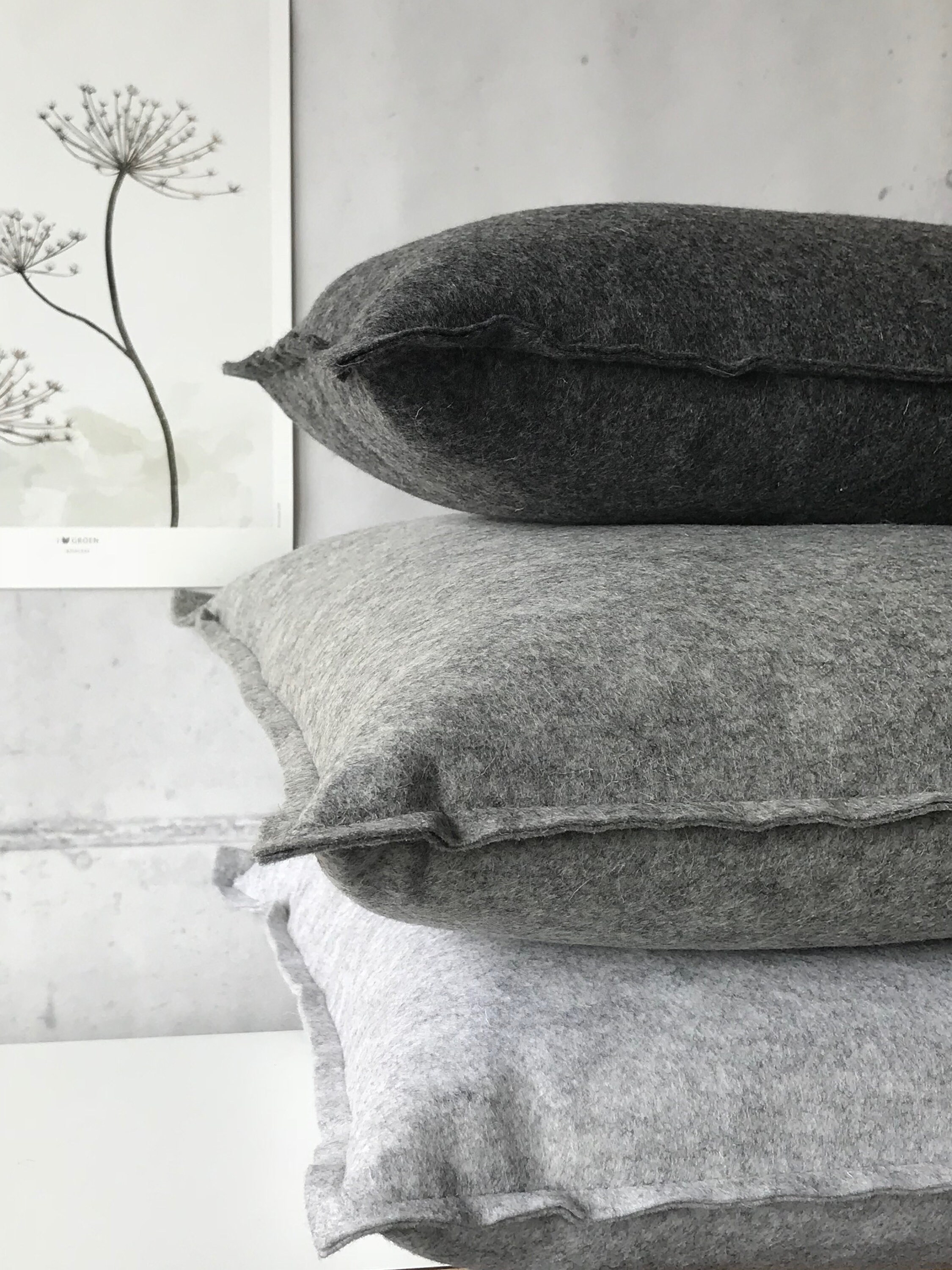 Oreiller de Base en Laine Grand, Oreiller Feutre Grand Gris