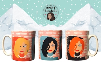 Cool mug illustrated Ladies Christmas Gift Tea Coffee Hot Chocolate Mulled Wine Cup pink teal hair and beauty fashion