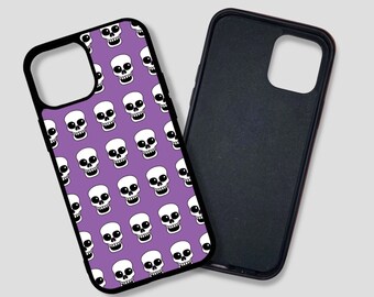 Purple Skulls Pattern iPhone Case Mobile Phone Durable Rubber X 11 12 13 13 Pro Max Mini Black white Halloween Skeleton Gothic Horror