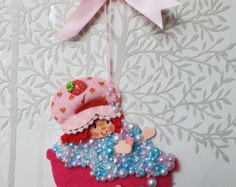 26cm (10"H) Wall Hanging/Tree Ornament SSC Vintage Style 1980s Strawberry Shortcake BUBBLE-Bath 3D merino-wool figure 3D 5"x6" (12×15cm)