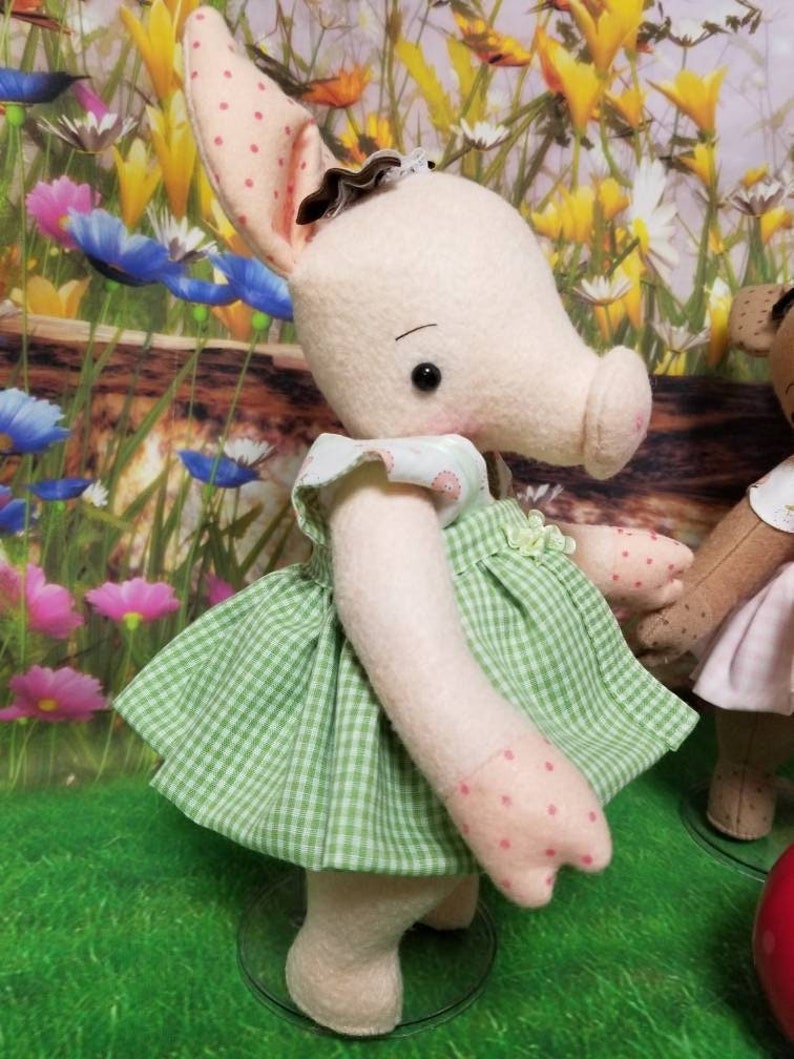 OoAK Piglet piggy pig plush doll, Penelope /or Coco ball-jointed merino-wool 12 30cm tall GIRL w curl tails image 3