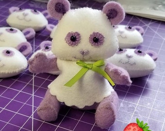 SSC pet "Marza" PANDA bear vintage style Strawberry Shortcake 'Almond Tea's pet  3.5" (90mm) merino-wool felt  art doll *lilac or periwinkle