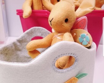 Keepsake "Marmalade" bunny Rabbit 100% Merino-Wool 10" doll with carry basket bed or w butterflywings! +options