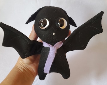 Baby Scaredy Bat doll 7.5" (19cm) merino-wool doll of Gloomsville, Ruby Gloom's house guest! Posable Wings.