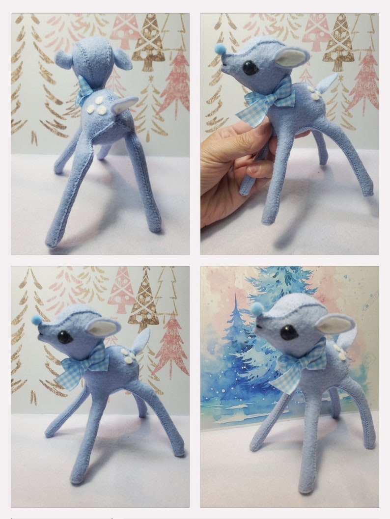 Retro Kitsch Vintage style Winter's Willow doe Deer Fawn Reindeer 1 Art Doll only 6in/15cm Posable legs soft merino-wool Periwinkle Blue image 2