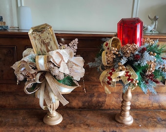 Christmas traditional red and green decoration candlestick arrangement large deluxe