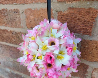 Flower ball flower girl wedding pink cream small hanging artificial flowers ball bridesmaid